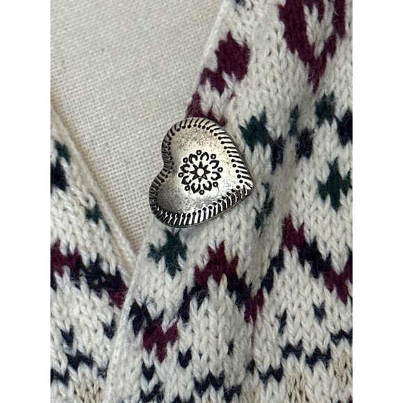 Northern Reflections Heart Cardigan Nordic Fair Isle Sweater Cotton Wool Large - Picture 2 of 9